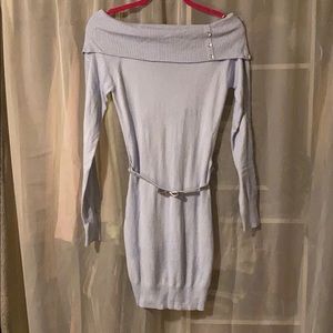 Candie’s Sweater Off the Shoulder Dress & bow belt